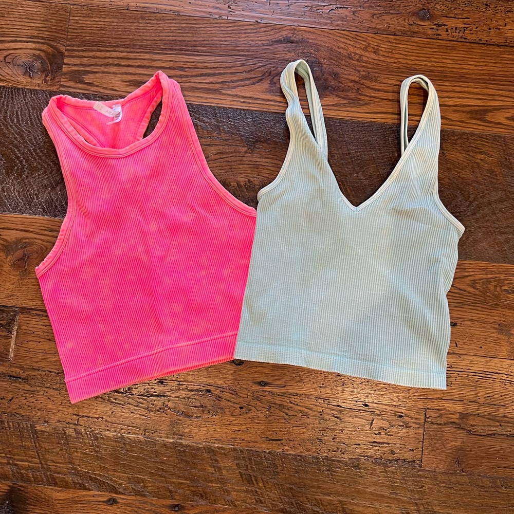 Women's Pink and Turquoise Ribbed Tank Tops